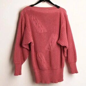 Vintage Mondi Wool Acrylic Coral Salmon Pink Cable Knit Pullover Sweater Size 36